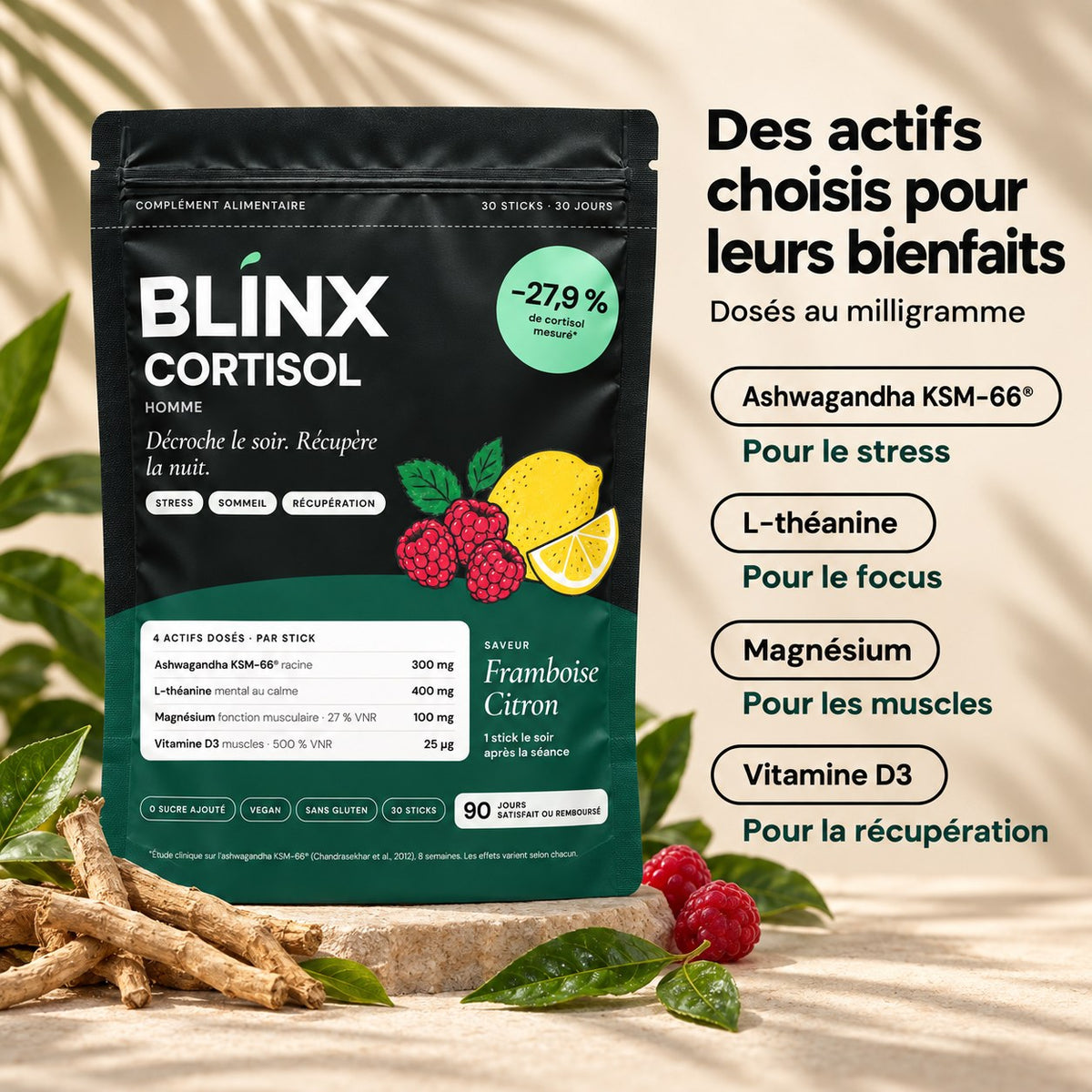 Blinx Cortisol Homme : les actifs dosés