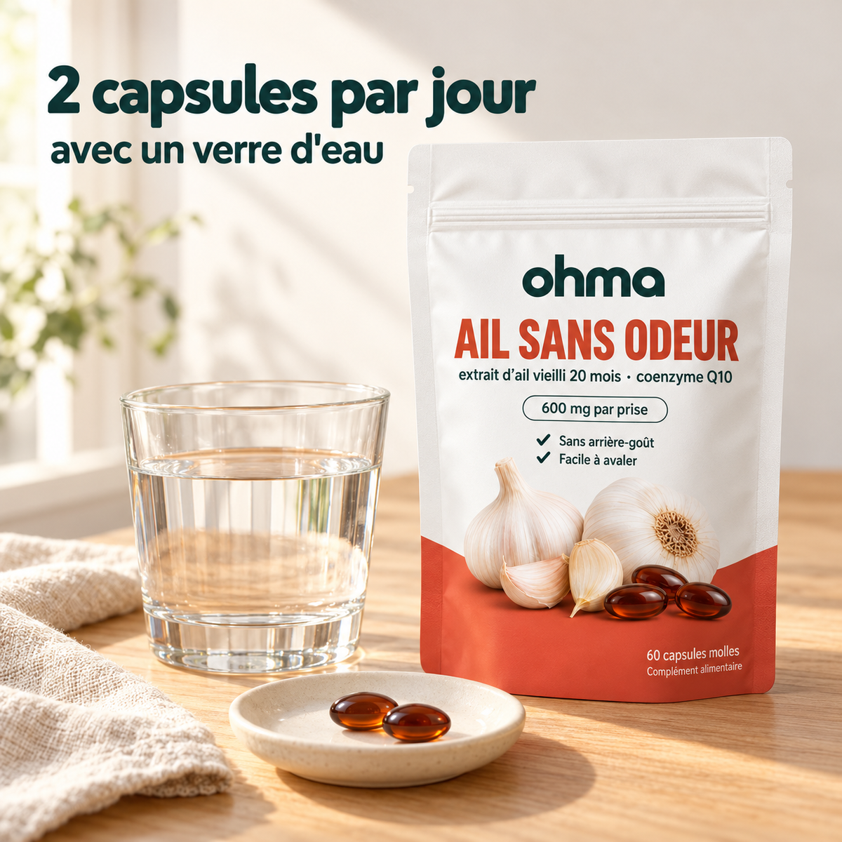 2 capsules par jour avec un verre d'eau